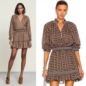 NWT Veronica Beard Espie Dress Hazel Brown Smocked Ruffle Mini Dress